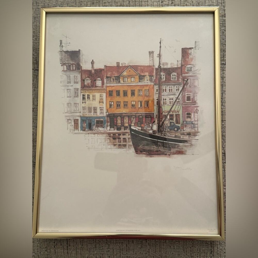 1970's framed Print By Mads Stage Overgaden Christianshavn Copenhagen
